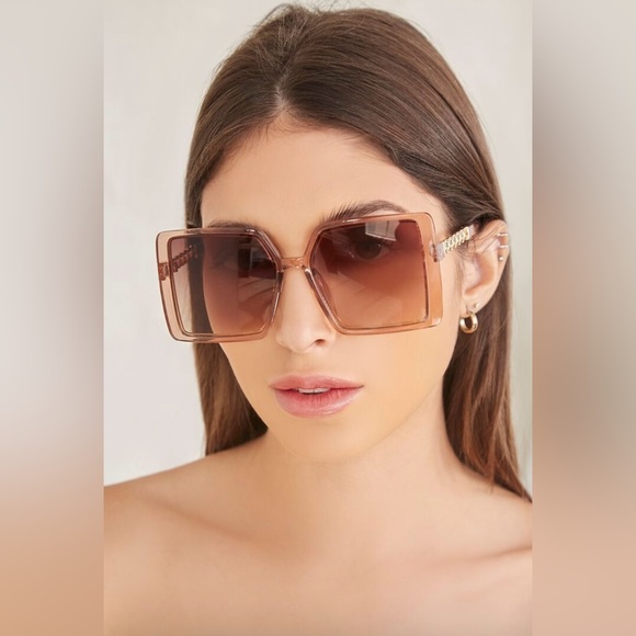 Forever 21, Oversized Square Sunglasses, Peachy Clr, Golden Side Chain - Picture 1 of 3